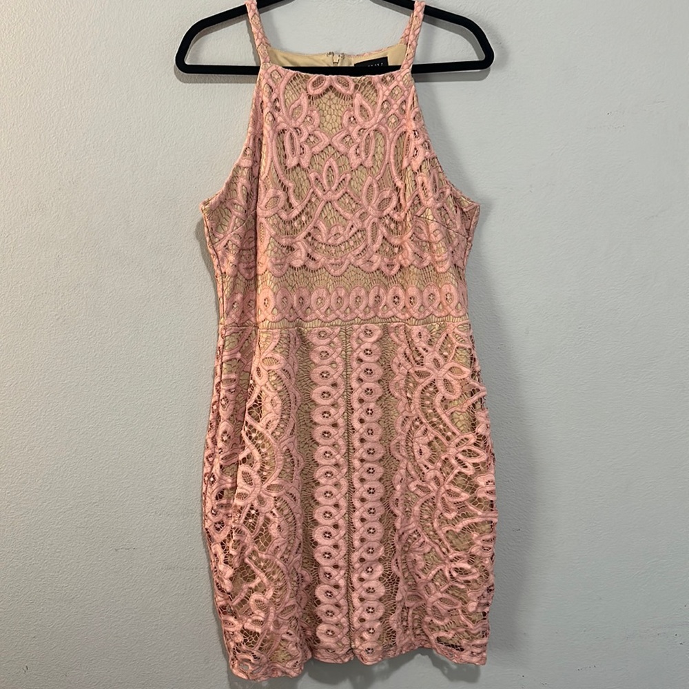 AUW Women's pink Floral Lace Sleeveless Dress Size 12